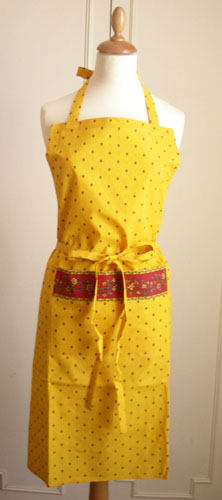 French Apron, Provence fabric (Calissons flowers. yellow x red) - Click Image to Close